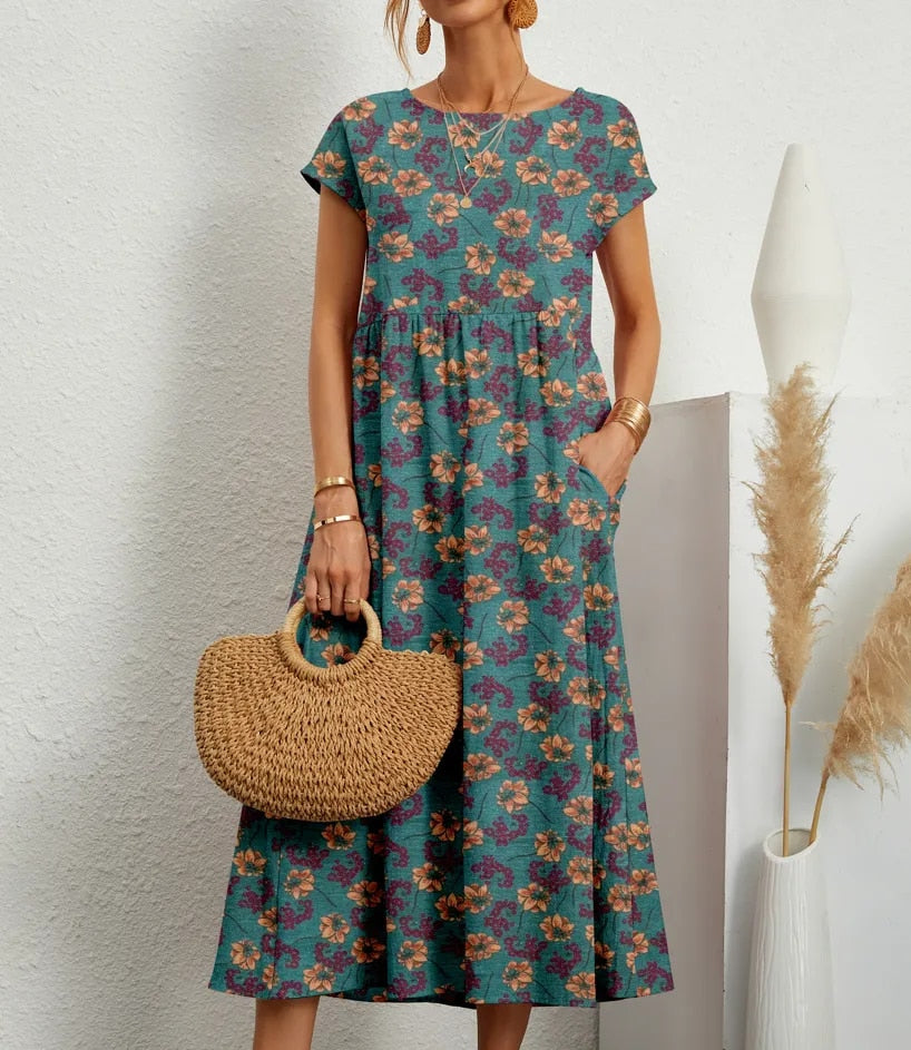 Sashira™ | Vestido Midi Floral Emagrecente (Quase Esgotado)